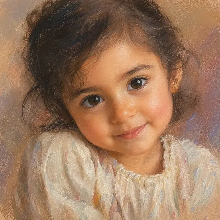 Child portrait in pastel · Pastel · 40 × 40 cm