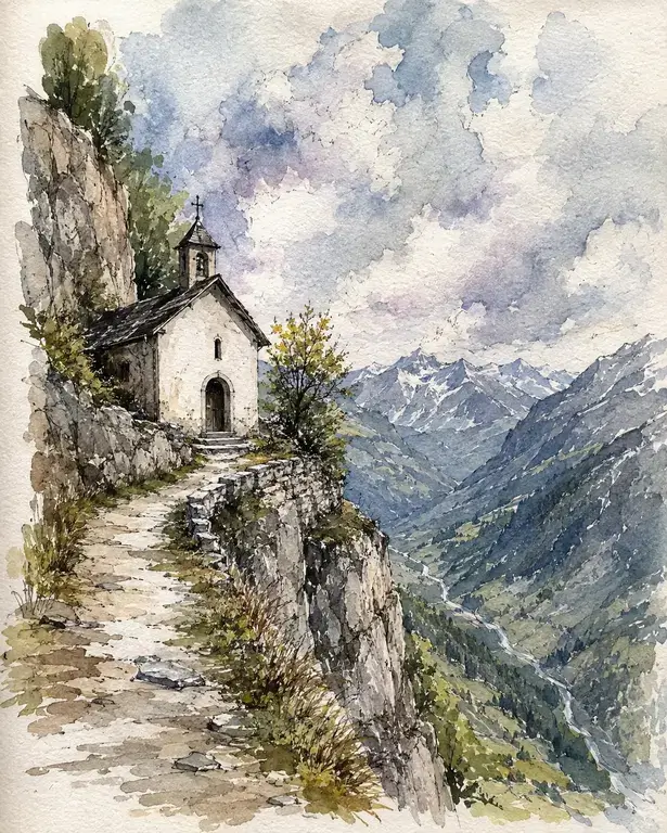 Mountain landscape in watercolor · Watercolor · 50 × 70 cm